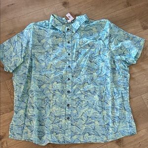 Eddie Bauer button-down short sleeve Shirt, Teal marlin fish, Size 3XB, NWT
